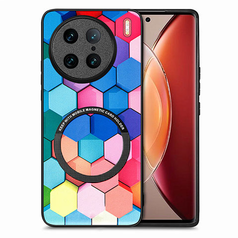 Coque Silicone Gel Motif Cuir Housse Etui avec Magnetique S01D pour Vivo X90 Pro 5G Colorful