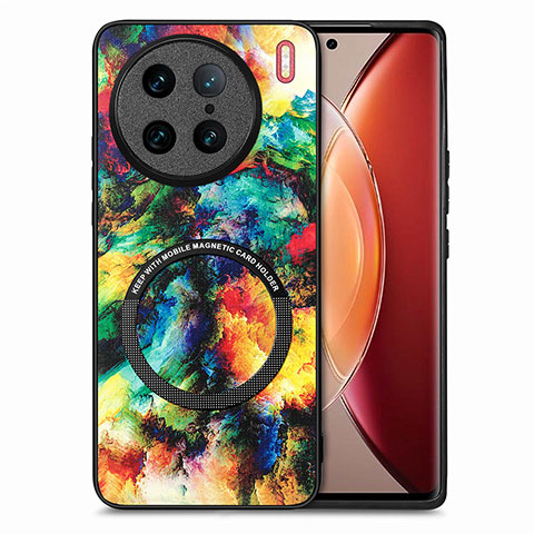 Coque Silicone Gel Motif Cuir Housse Etui avec Magnetique S01D pour Vivo X90 Pro 5G Mixte