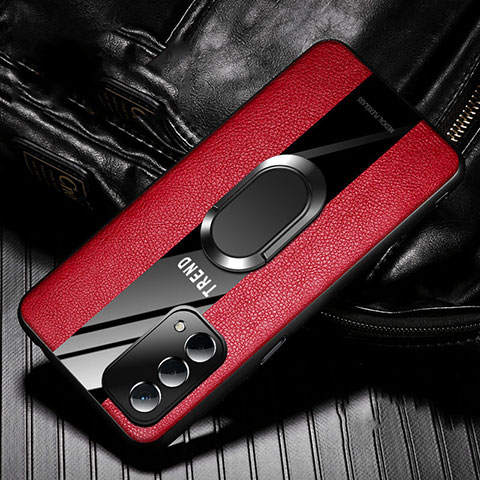 Coque Silicone Gel Motif Cuir Housse Etui avec Magnetique S02 pour Oppo A74 5G Rouge