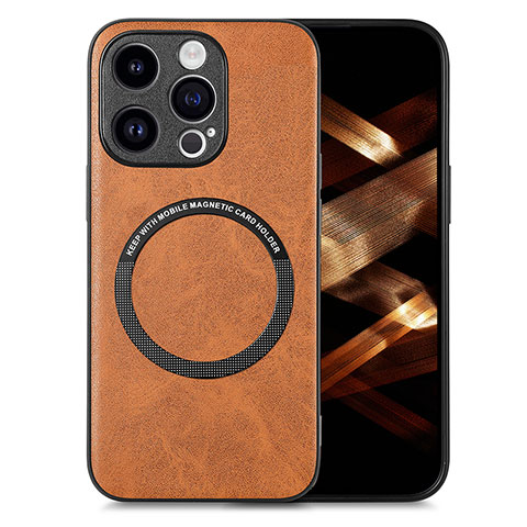 Coque Silicone Gel Motif Cuir Housse Etui avec Magnetique S02D pour Apple iPhone 13 Pro Marron