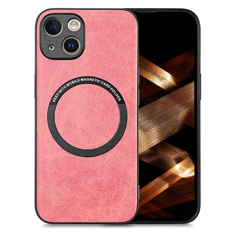 Coque Silicone Gel Motif Cuir Housse Etui avec Magnetique S02D pour Apple iPhone 13 Rose