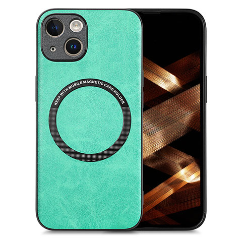 Coque Silicone Gel Motif Cuir Housse Etui avec Magnetique S02D pour Apple iPhone 13 Vert