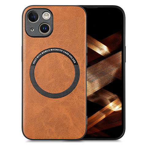 Coque Silicone Gel Motif Cuir Housse Etui avec Magnetique S02D pour Apple iPhone 14 Marron