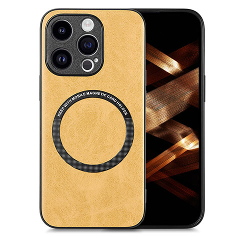 Coque Silicone Gel Motif Cuir Housse Etui avec Magnetique S02D pour Apple iPhone 14 Pro Max Jaune