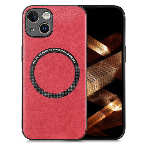 Coque Silicone Gel Motif Cuir Housse Etui avec Magnetique S02D pour Apple iPhone 14 Rouge