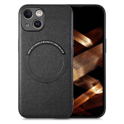 Coque Silicone Gel Motif Cuir Housse Etui avec Magnetique S02D pour Apple iPhone 15 Plus Noir