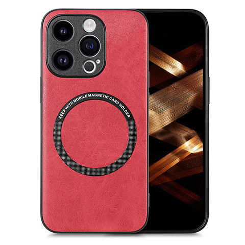 Coque Silicone Gel Motif Cuir Housse Etui avec Magnetique S02D pour Apple iPhone 16 Pro Max Rouge