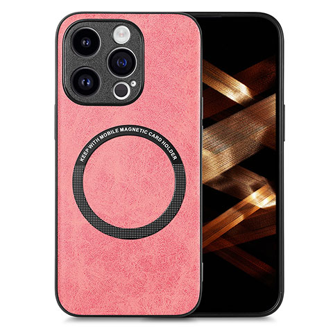 Coque Silicone Gel Motif Cuir Housse Etui avec Magnetique S02D pour Apple iPhone 16 Pro Rose