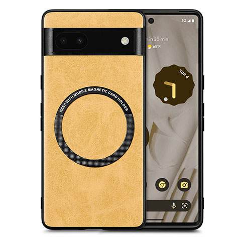 Coque Silicone Gel Motif Cuir Housse Etui avec Magnetique S02D pour Google Pixel 6a 5G Jaune