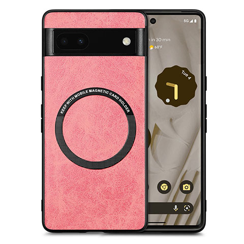 Coque Silicone Gel Motif Cuir Housse Etui avec Magnetique S02D pour Google Pixel 6a 5G Rose