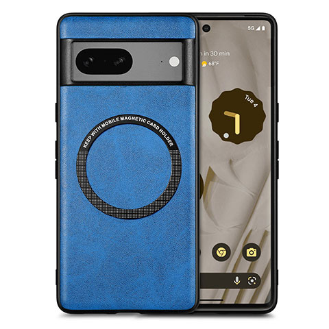 Coque Silicone Gel Motif Cuir Housse Etui avec Magnetique S02D pour Google Pixel 7 5G Bleu