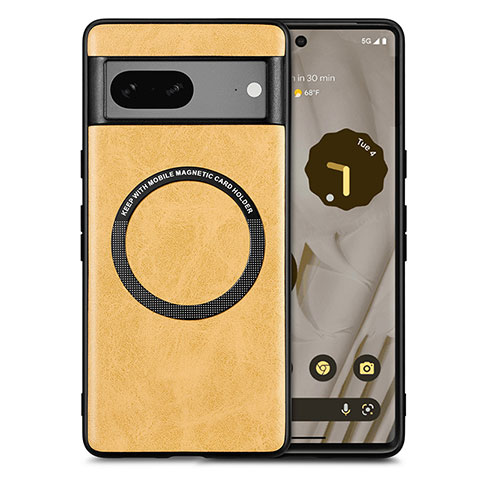 Coque Silicone Gel Motif Cuir Housse Etui avec Magnetique S02D pour Google Pixel 7a 5G Jaune