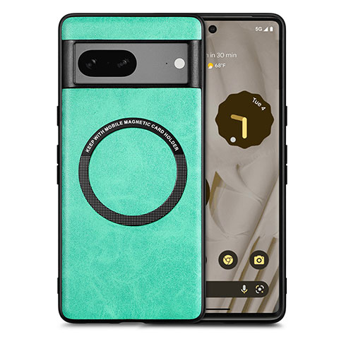 Coque Silicone Gel Motif Cuir Housse Etui avec Magnetique S02D pour Google Pixel 7a 5G Vert