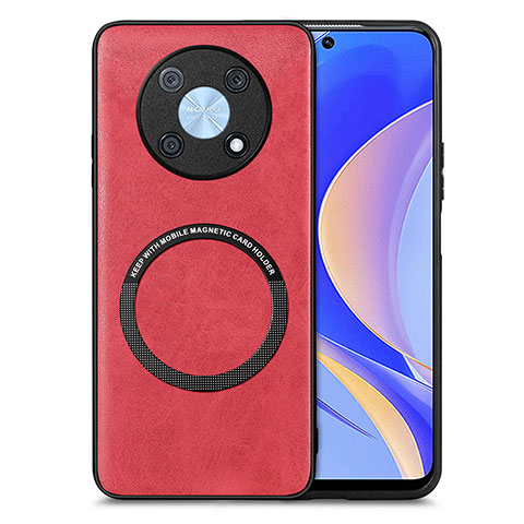 Coque Silicone Gel Motif Cuir Housse Etui avec Magnetique S02D pour Huawei Enjoy 50 Pro Rouge