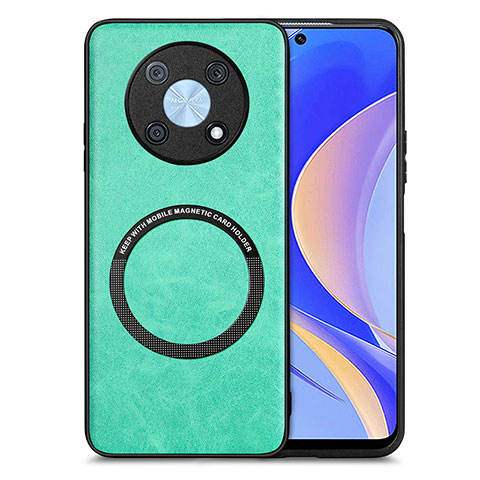 Coque Silicone Gel Motif Cuir Housse Etui avec Magnetique S02D pour Huawei Enjoy 50 Pro Vert