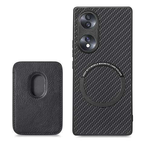 Coque Silicone Gel Motif Cuir Housse Etui avec Magnetique S02D pour Huawei Honor 70 5G Noir