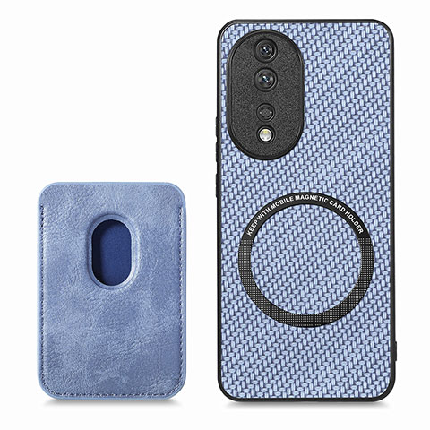 Coque Silicone Gel Motif Cuir Housse Etui avec Magnetique S02D pour Huawei Honor 80 5G Bleu