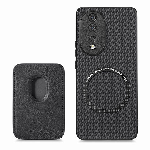 Coque Silicone Gel Motif Cuir Housse Etui avec Magnetique S02D pour Huawei Honor 80 5G Noir