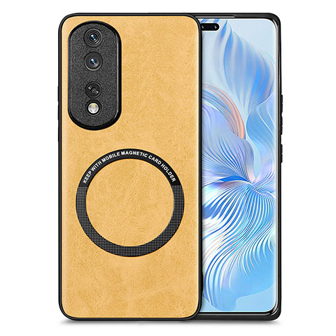 Coque Silicone Gel Motif Cuir Housse Etui avec Magnetique S02D pour Huawei Honor 80 Pro 5G Jaune