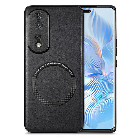 Coque Silicone Gel Motif Cuir Housse Etui avec Magnetique S02D pour Huawei Honor 80 Pro 5G Noir