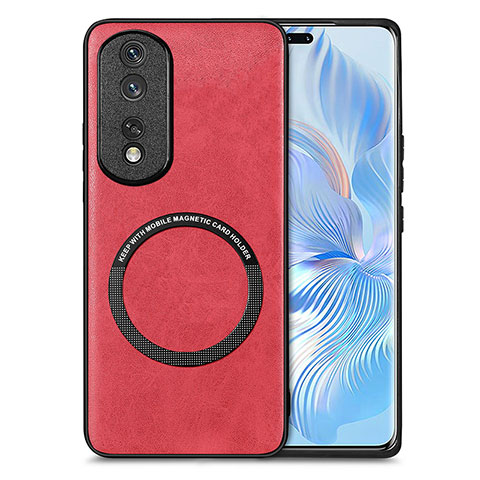 Coque Silicone Gel Motif Cuir Housse Etui avec Magnetique S02D pour Huawei Honor 80 Pro 5G Rouge