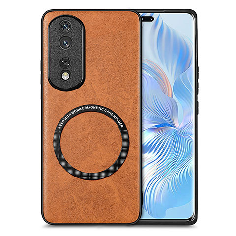 Coque Silicone Gel Motif Cuir Housse Etui avec Magnetique S02D pour Huawei Honor 80 Pro Flat 5G Marron