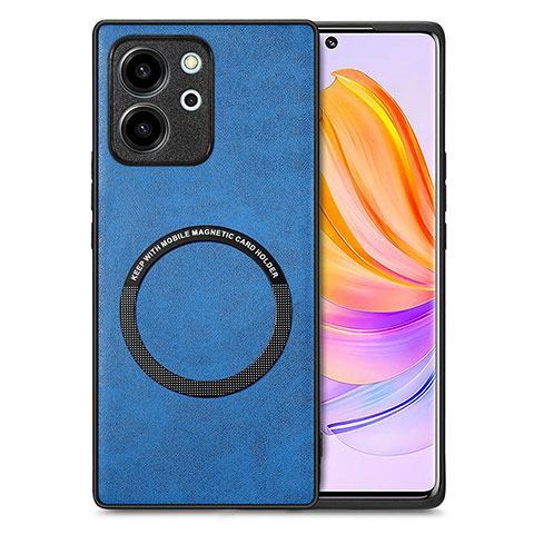 Coque Silicone Gel Motif Cuir Housse Etui avec Magnetique S02D pour Huawei Honor 80 SE 5G Bleu