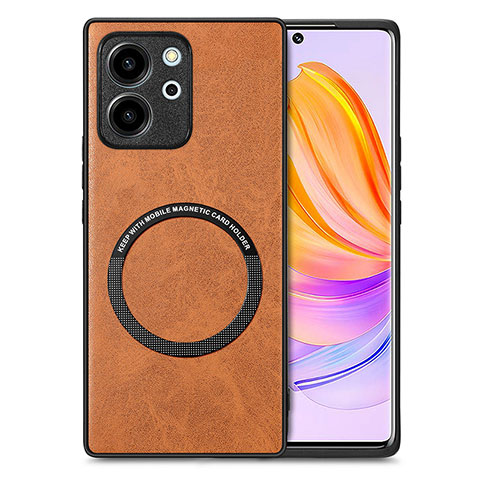 Coque Silicone Gel Motif Cuir Housse Etui avec Magnetique S02D pour Huawei Honor 80 SE 5G Marron