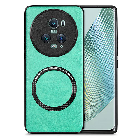 Coque Silicone Gel Motif Cuir Housse Etui avec Magnetique S02D pour Huawei Honor Magic5 Pro 5G Vert