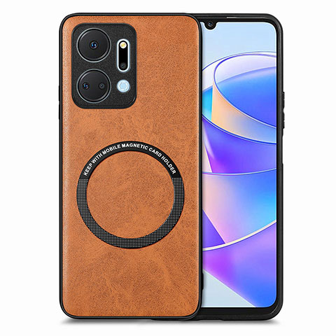 Coque Silicone Gel Motif Cuir Housse Etui avec Magnetique S02D pour Huawei Honor X7a Marron