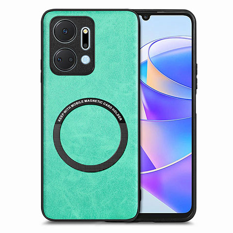 Coque Silicone Gel Motif Cuir Housse Etui avec Magnetique S02D pour Huawei Honor X7a Vert