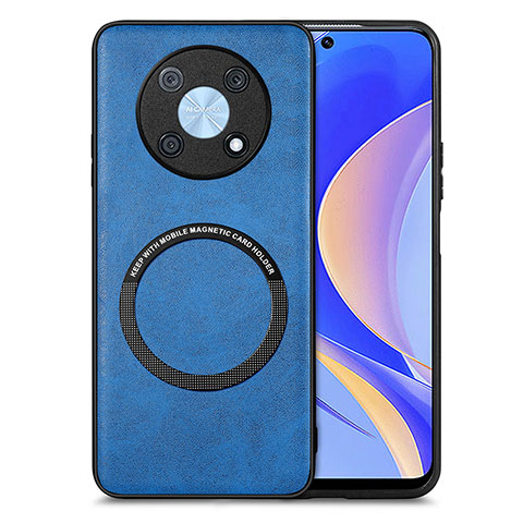 Coque Silicone Gel Motif Cuir Housse Etui avec Magnetique S02D pour Huawei Nova Y90 Bleu