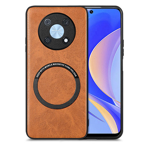 Coque Silicone Gel Motif Cuir Housse Etui avec Magnetique S02D pour Huawei Nova Y90 Marron