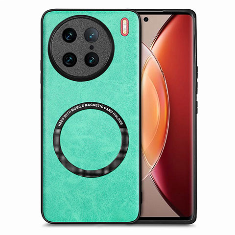 Coque Silicone Gel Motif Cuir Housse Etui avec Magnetique S02D pour Vivo X90 Pro 5G Vert