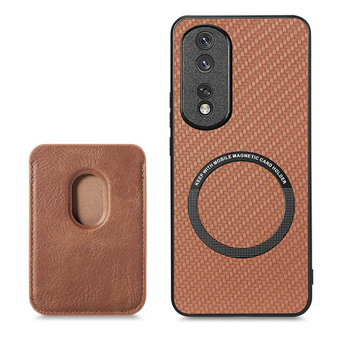 Coque Silicone Gel Motif Cuir Housse Etui avec Magnetique S03D pour Huawei Honor 80 Pro 5G Marron