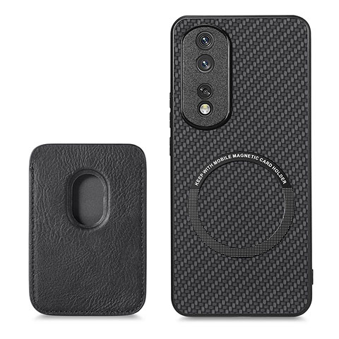 Coque Silicone Gel Motif Cuir Housse Etui avec Magnetique S03D pour Huawei Honor 80 Pro Flat 5G Noir