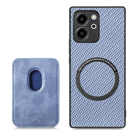 Coque Silicone Gel Motif Cuir Housse Etui avec Magnetique S03D pour Huawei Honor 80 SE 5G Bleu