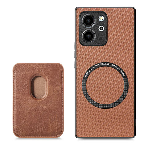 Coque Silicone Gel Motif Cuir Housse Etui avec Magnetique S03D pour Huawei Honor 80 SE 5G Marron