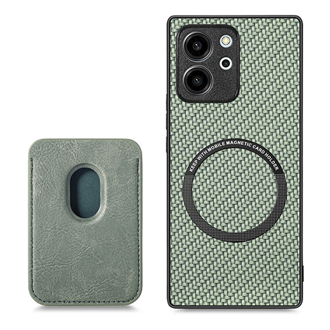 Coque Silicone Gel Motif Cuir Housse Etui avec Magnetique S03D pour Huawei Honor 80 SE 5G Vert