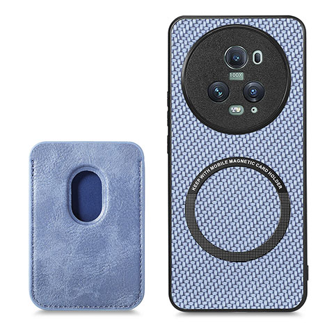 Coque Silicone Gel Motif Cuir Housse Etui avec Magnetique S03D pour Huawei Honor Magic5 Pro 5G Bleu