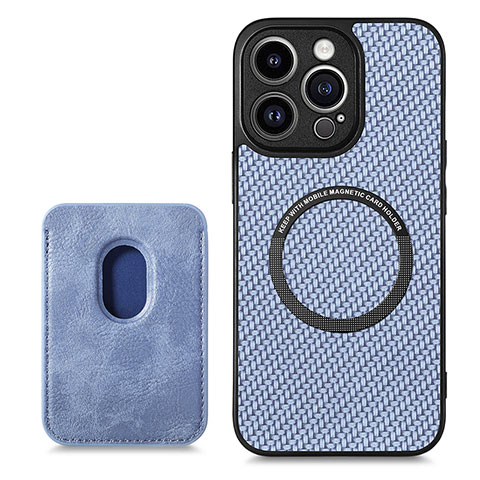 Coque Silicone Gel Motif Cuir Housse Etui avec Magnetique S08D pour Apple iPhone 13 Pro Bleu