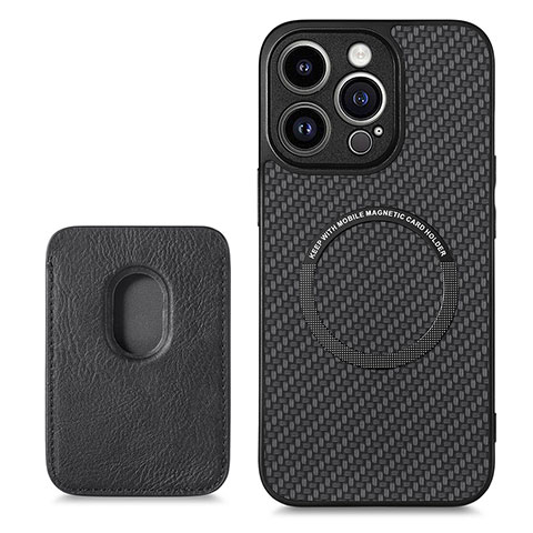 Coque Silicone Gel Motif Cuir Housse Etui avec Magnetique S08D pour Apple iPhone 13 Pro Max Noir