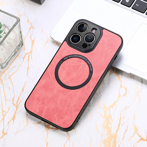 Coque Silicone Gel Motif Cuir Housse Etui avec Magnetique S11D pour Apple iPhone 14 Pro Rose