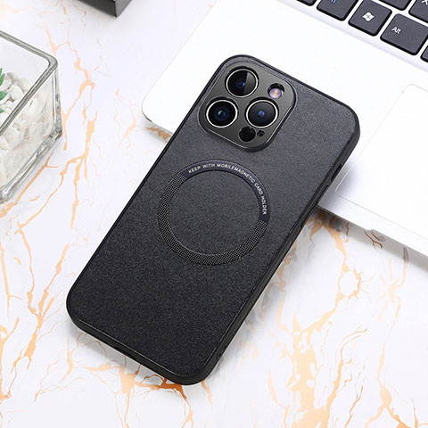 Coque Silicone Gel Motif Cuir Housse Etui avec Magnetique S11D pour Apple iPhone 15 Pro Max Noir