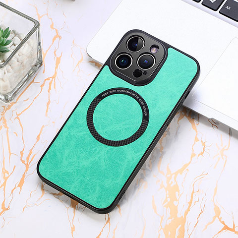 Coque Silicone Gel Motif Cuir Housse Etui avec Magnetique S11D pour Apple iPhone 15 Pro Max Vert