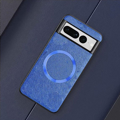 Coque Silicone Gel Motif Cuir Housse Etui avec Magnetique TB1 pour Google Pixel 7 Pro 5G Bleu