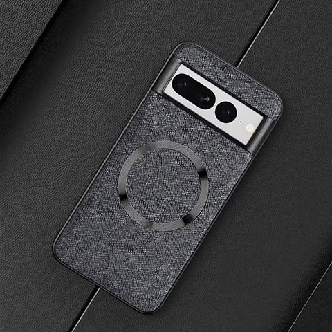 Coque Silicone Gel Motif Cuir Housse Etui avec Magnetique TB1 pour Google Pixel 7 Pro 5G Noir