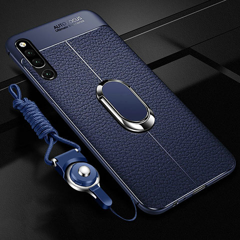 Coque Silicone Gel Motif Cuir Housse Etui avec Support Bague Anneau Aimante Magnetique A01 pour Huawei Honor Magic 2 Bleu