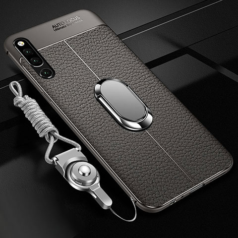 Coque Silicone Gel Motif Cuir Housse Etui avec Support Bague Anneau Aimante Magnetique A01 pour Huawei Honor Magic 2 Gris