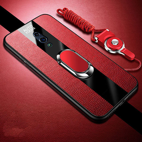 Coque Silicone Gel Motif Cuir Housse Etui avec Support Bague Anneau Aimante Magnetique A01 pour Oppo K3 Rouge